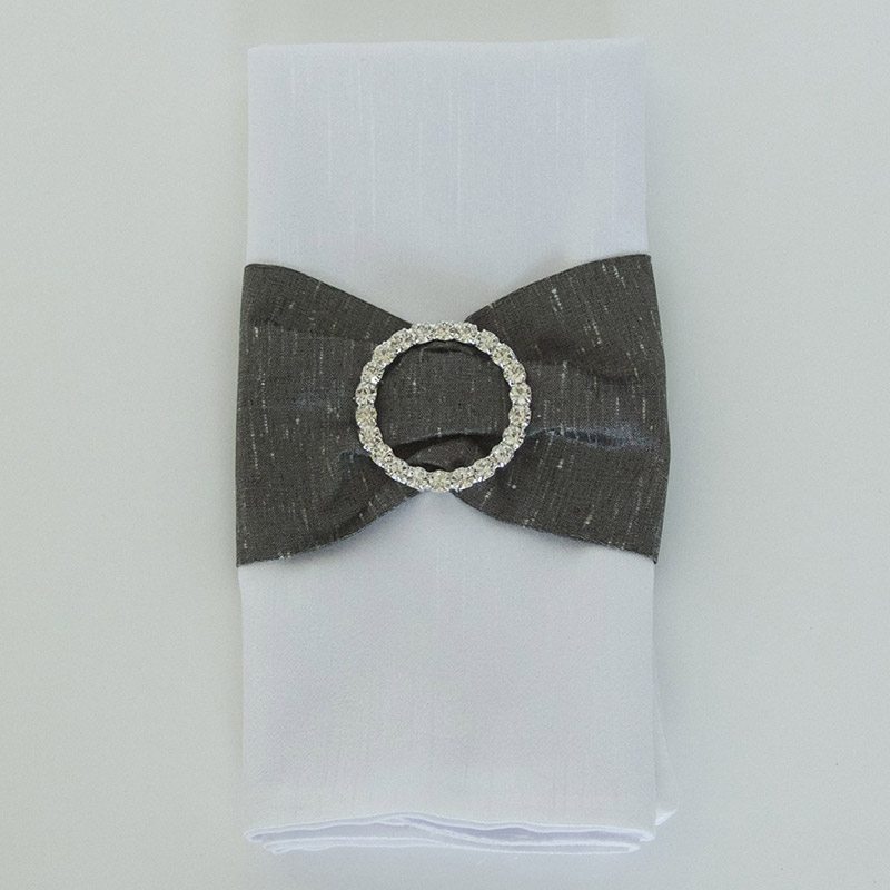 Heather Grey Faux  Dupioni with Rhinestone Buckle - Napkin Band