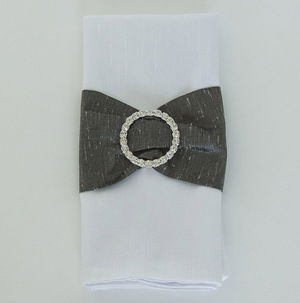 Heather Grey Faux  Dupioni with Rhinestone Buckle - Napkin Band