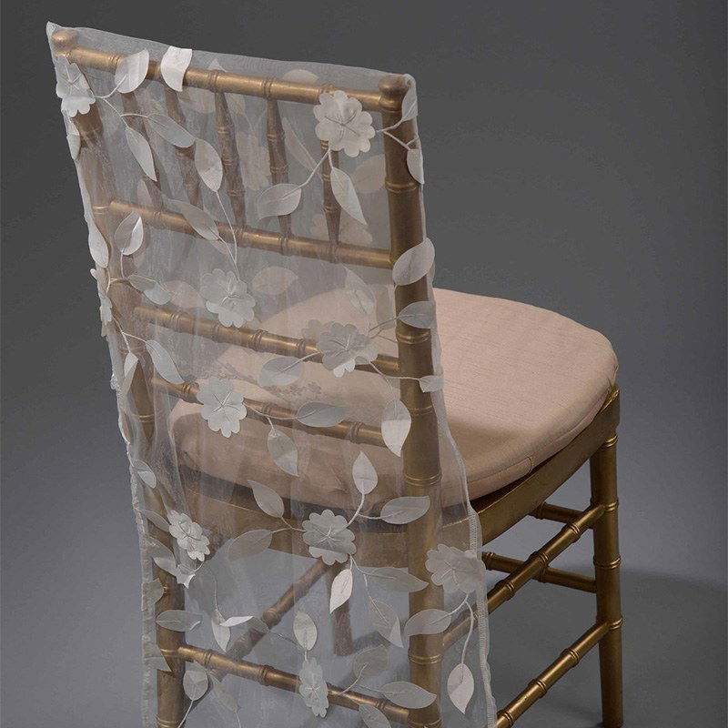 Ivory Sateen Floral Appliqu&eacute; - Chair Back - DISCONTINUED - view 1 of 4