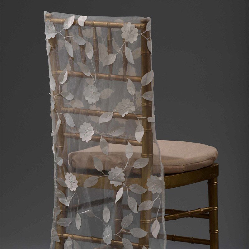 Ivory Sateen Floral Appliqu&eacute; - Chair Back - DISCONTINUED - view 3 of 4