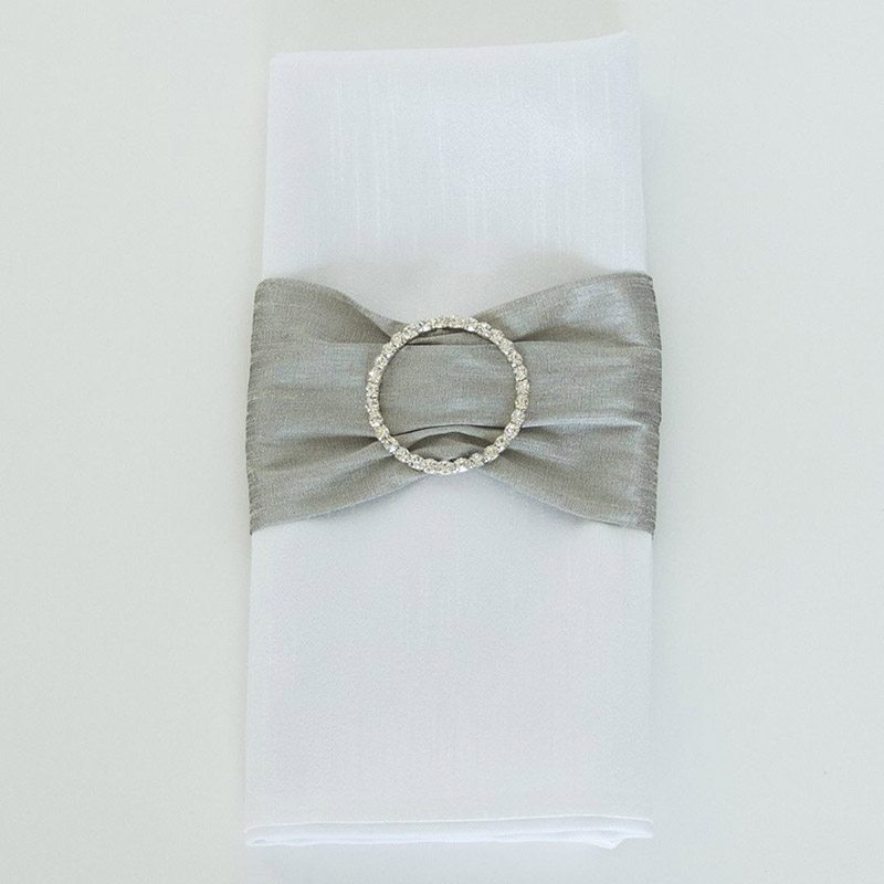 Silver Faux Dupioni with Rhinestone Buckle - Napkin Band