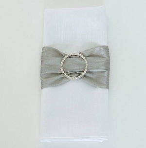 Silver Faux Dupioni with Rhinestone Buckle - Napkin Band