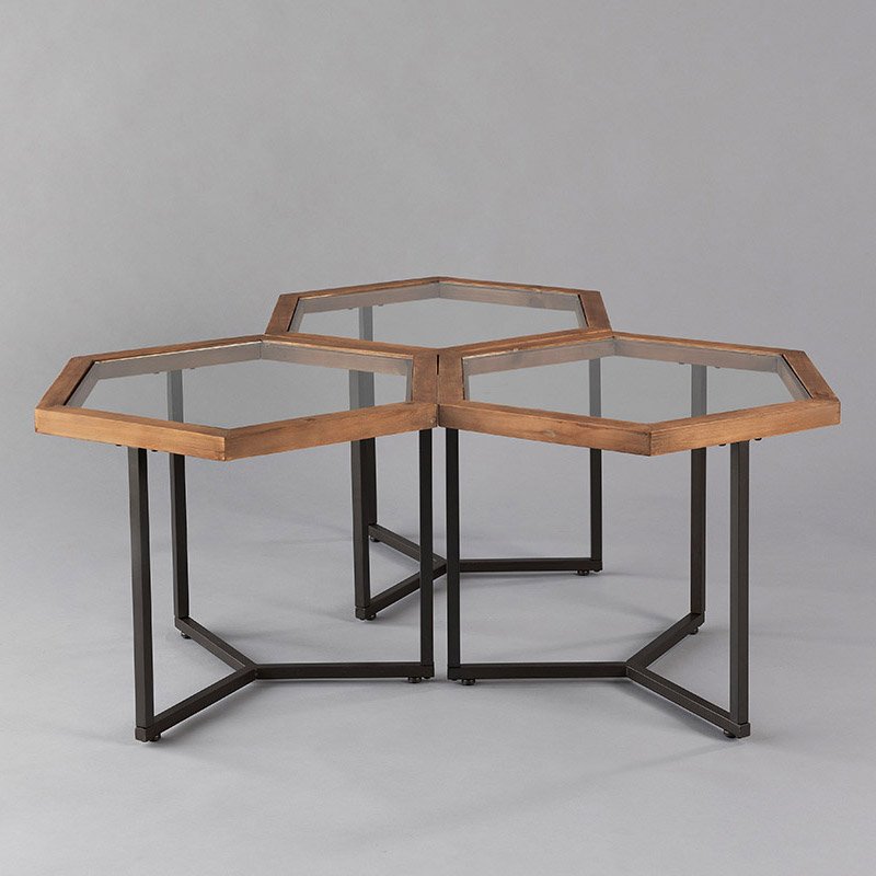 Hive Accent Table Black with Natural Wood