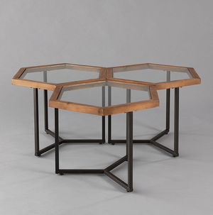 Hive Accent Table Black with Natural Wood